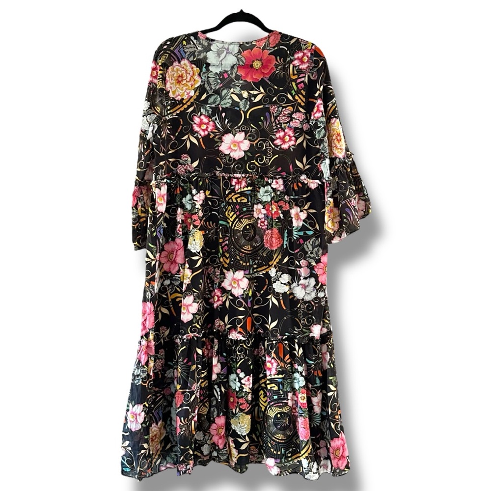 Johnny Was Multicolor Naomi Peace Ruffled Tiered Floral Midi Dress Boho Sz Small - Picture 10 of 12
